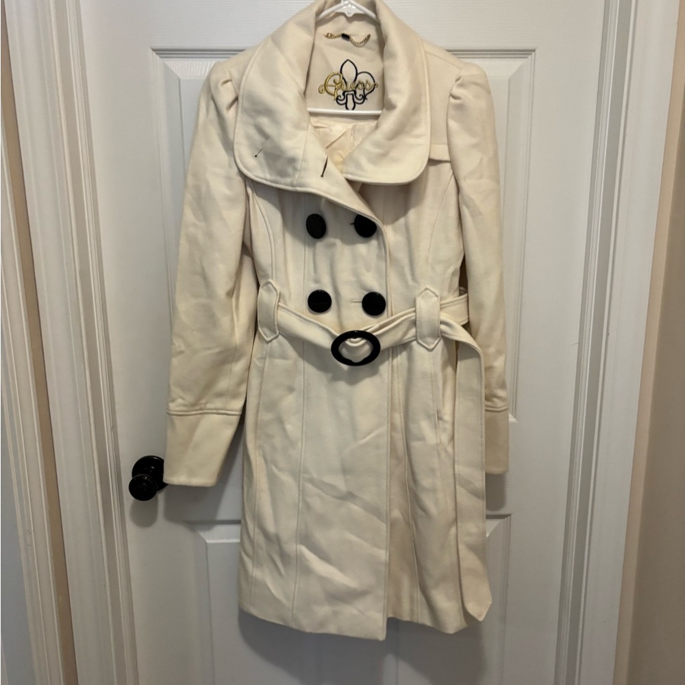 Guess Cream Double-Breasted Trench Coat